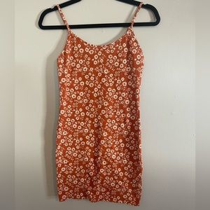 Burnt Orange Tank Dress with White and Yellow Flowers. Size:SM